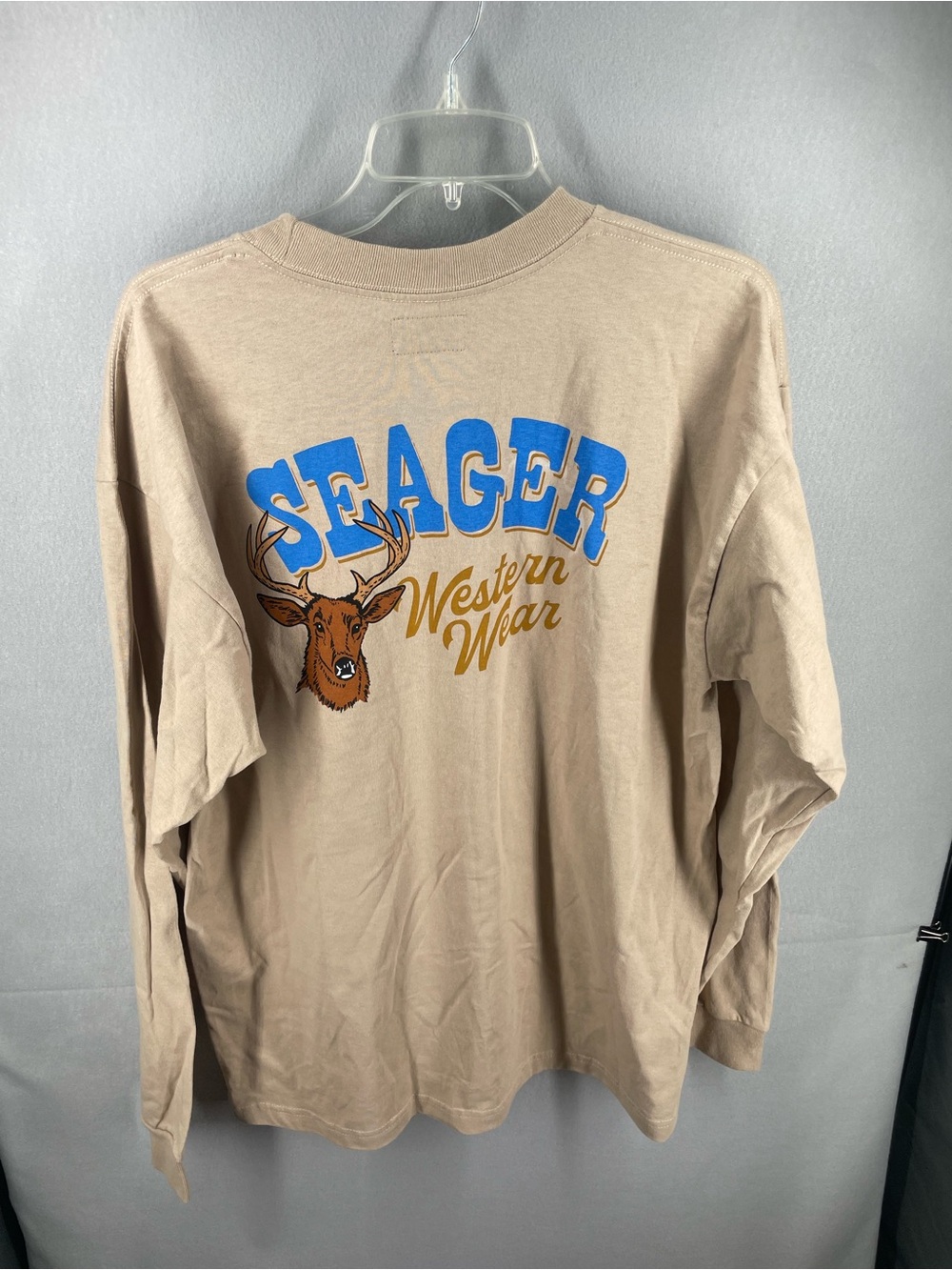 Seager Men's Western Wear Long Sleeve Crew Neck Deer Logo Graphic Tee XL